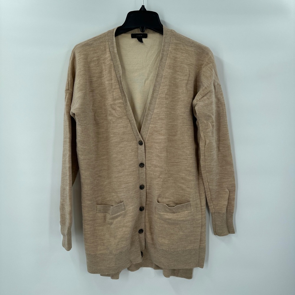 J.Crew Cardigan Womens Small Beige Longline Sweater Wool Blend Academia Coastal